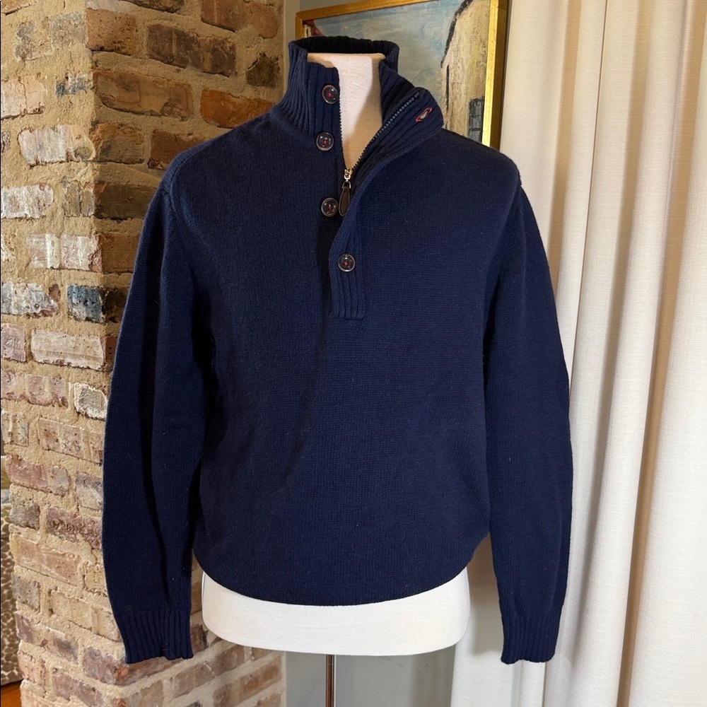 Southern Proper lambswool Men's Navy Sweater with Button Collar size L